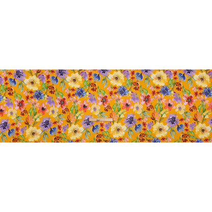 Lightweight Linen Woven - Purple, Yellow and Green Petal Drift Florals on Saffron Yellow - Full