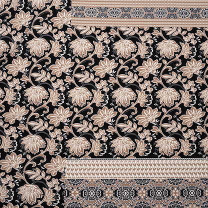 Stretch Polyester Tricot Panel - Beige, Black and White Floral and Geometric - Designer Deadstock