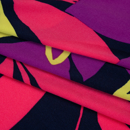 Stretch Polyester Tricot - Hot Pink, Purple and Navy Floral - Designer Deadstock