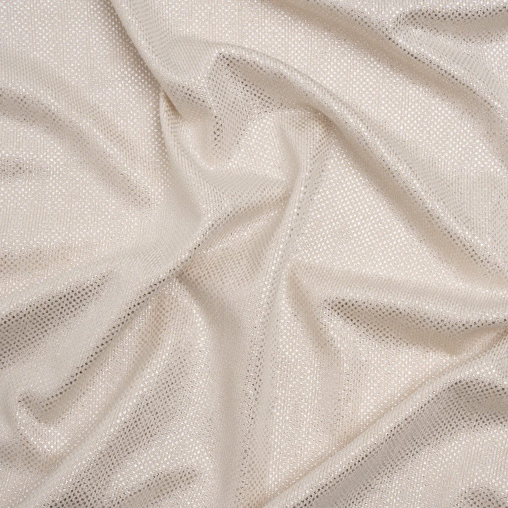 Stretch Polyester Knit with Metallic Foiling - Champagne and Silver Tiny Dots - Designer Deadstock