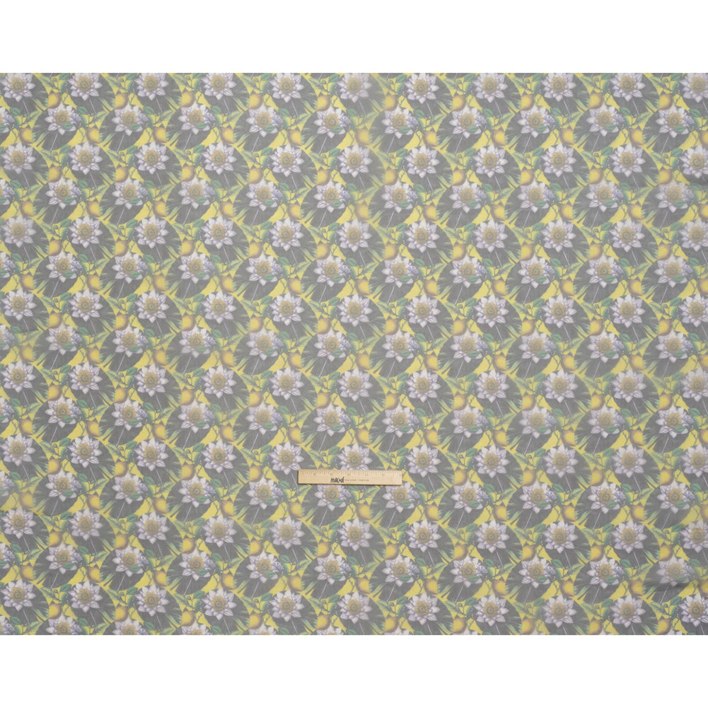 Polyester and Viscose Organza - Yellow and Green Lemons and Lily Pads - Full
