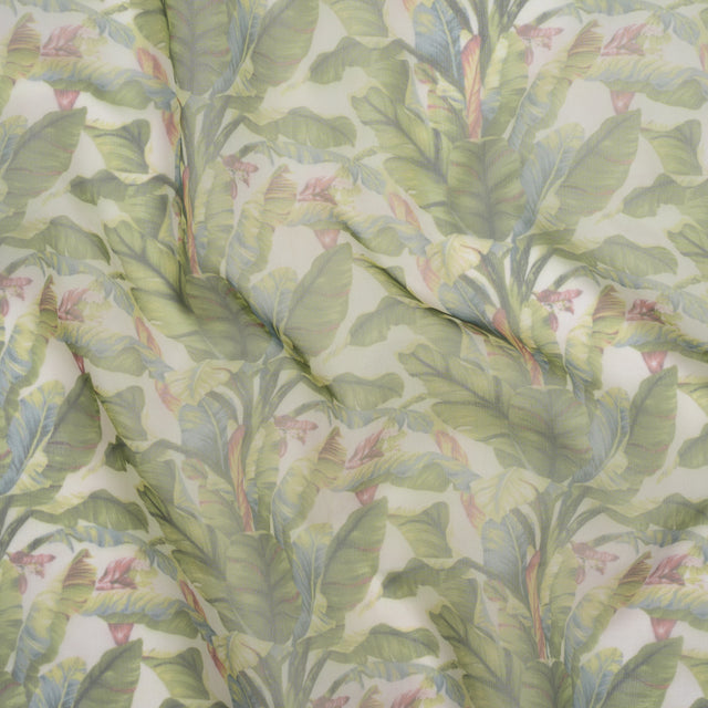 Polyester and Viscose Organza - White and Green Palm Trees