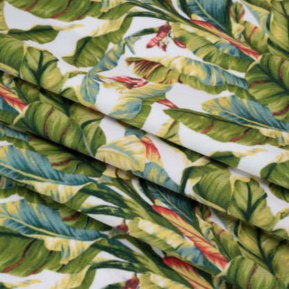 Polyester Microvelvet - White and Green Palm Trees