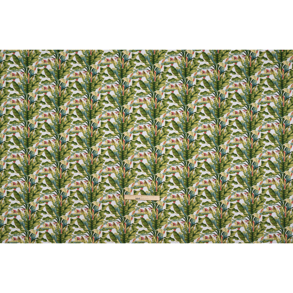 Polyester Microvelvet - White and Green Palm Trees