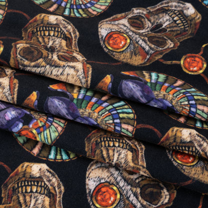 Polyester Microvelvet - Black, Green and Red Scarab Beetles and Skulls