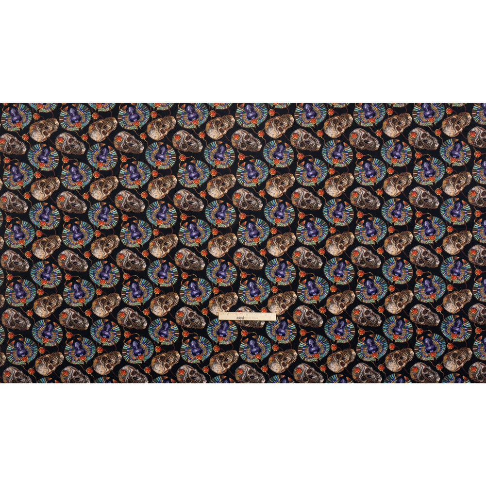 Polyester Microvelvet - Black, Green and Red Scarab Beetles and Skulls
