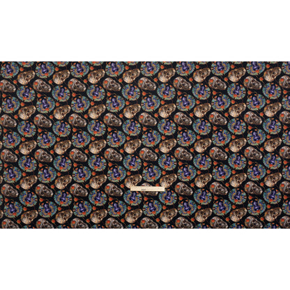 Polyester Microvelvet - Black, Green and Red Scarab Beetles and Skulls