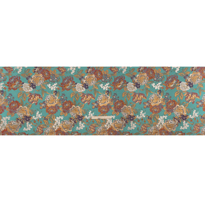 Metallic Luxury Brocade - Sky Blue, Dark Gold and Red Classic Flowers