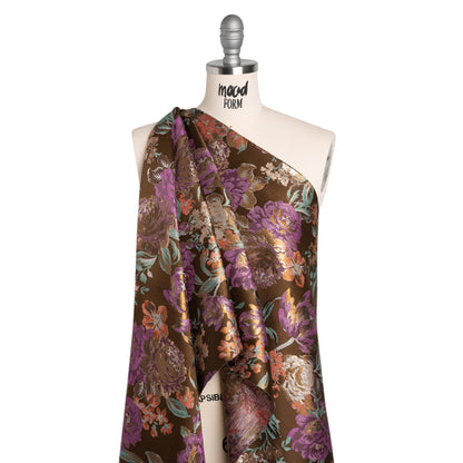 Metallic Luxury Brocade - Brown, Purple and Aqua Classic Flowers