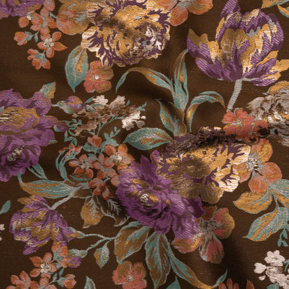 Metallic Luxury Brocade - Brown, Purple and Aqua Classic Flowers