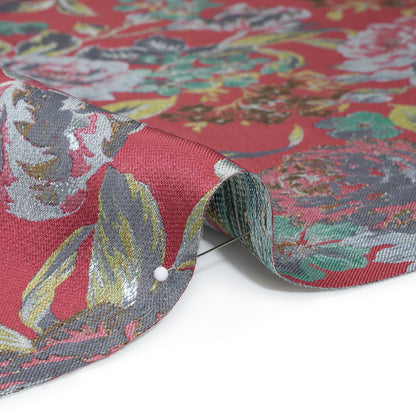 Metallic Luxury Brocade - Pink, Silver and Green Classic Flowers