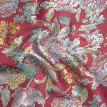 Metallic Luxury Brocade - Pink, Silver and Green Classic Flowers