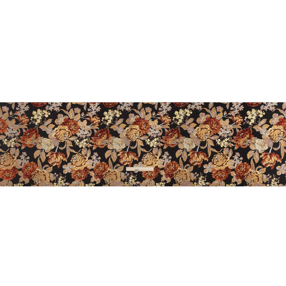 Metallic Luxury Brocade - Black, Red and Bronze Classic Flowers