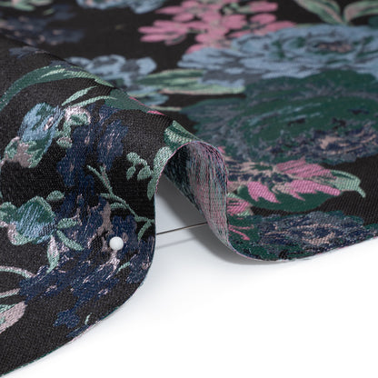 Metallic Luxury Brocade - Black, Blue and Baby Pink Classic Flowers