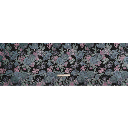 Metallic Luxury Brocade - Black, Blue and Baby Pink Classic Flowers