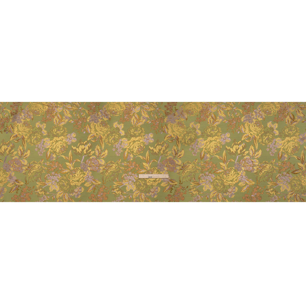 Metallic Luxury Brocade - Wasabi Green, Gold and Pale Pink Classic Flowers