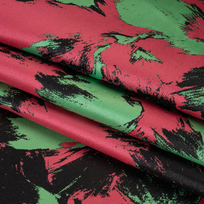 Luxury Polyester Brocade - Black, Hot Pink and Summer Green Abstract Brushstrokes