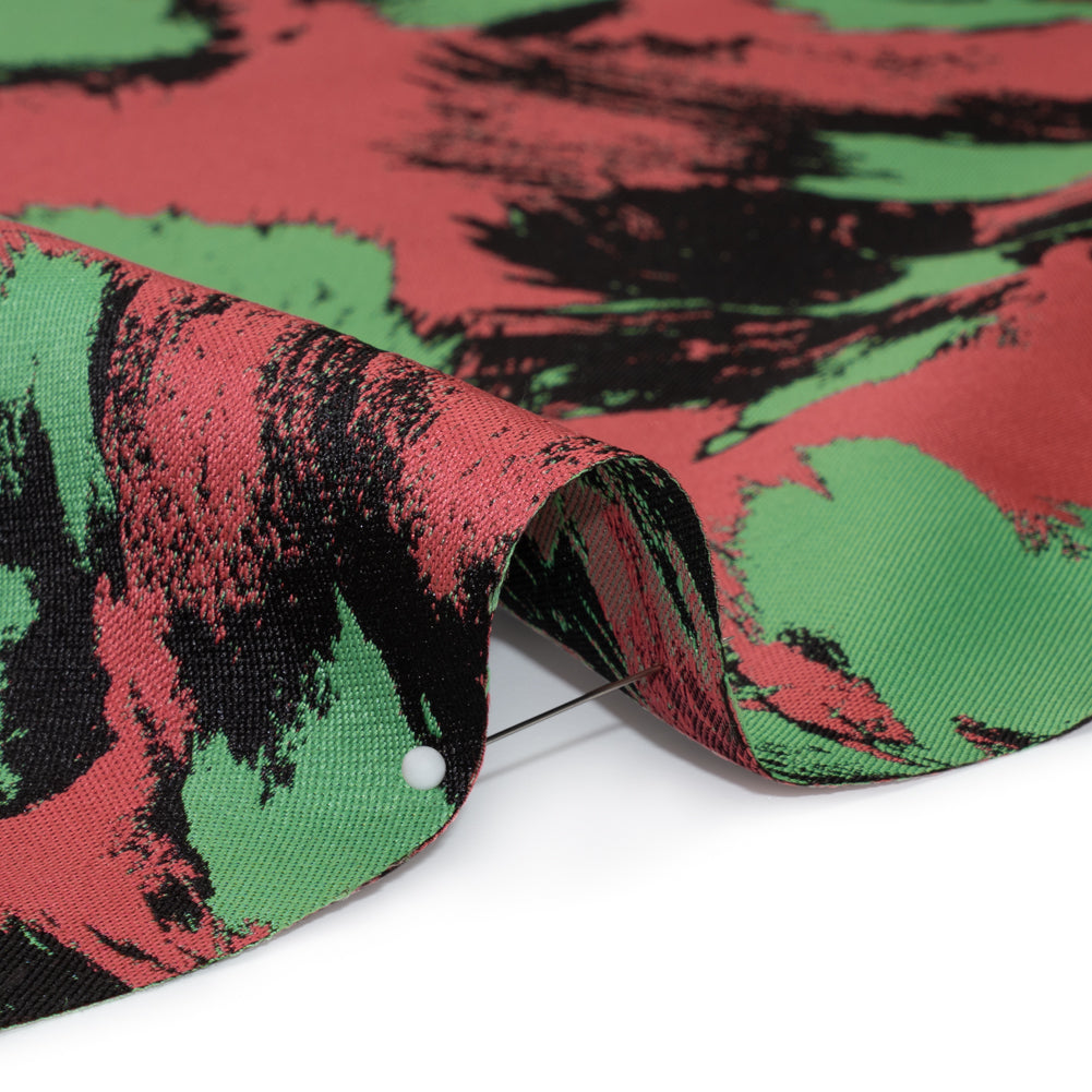 Luxury Polyester Brocade - Black, Hot Pink and Summer Green Abstract Brushstrokes - Detail