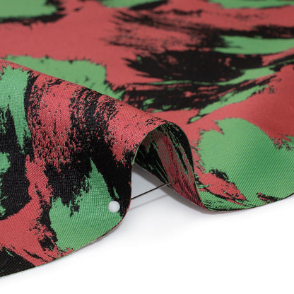 Luxury Polyester Brocade - Black, Hot Pink and Summer Green Abstract Brushstrokes