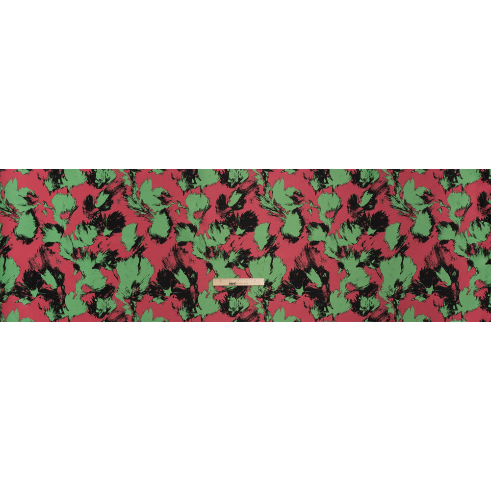 Luxury Polyester Brocade - Black, Hot Pink and Summer Green Abstract Brushstrokes - Full