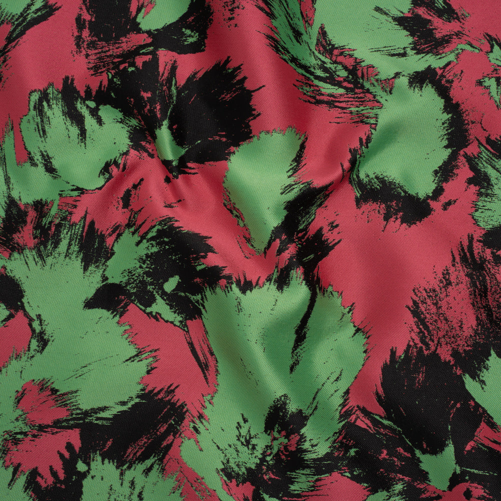 Luxury Polyester Brocade - Black, Hot Pink and Summer Green Abstract Brushstrokes