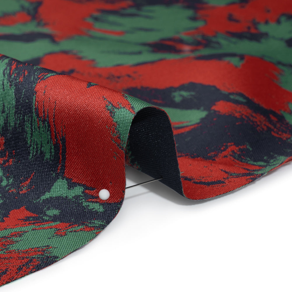 Luxury Polyester Brocade - Red, Green and Navy Blue Abstract Brushstrokes