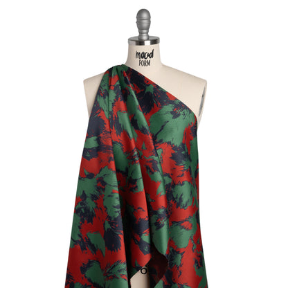 Luxury Polyester Brocade - Red, Green and Navy Blue Abstract Brushstrokes