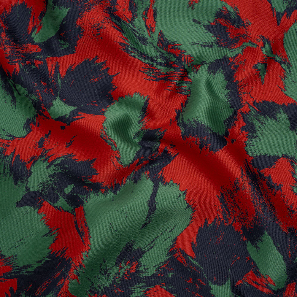 Luxury Polyester Brocade - Red, Green and Navy Blue Abstract Brushstrokes