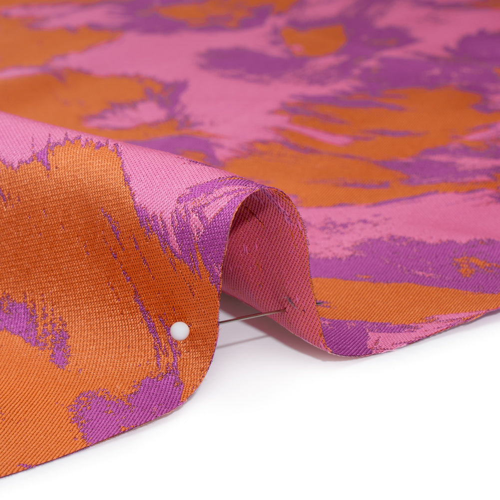 Luxury Polyester Brocade - Orange, Pink and Orchid Purple Abstract Brushstrokes