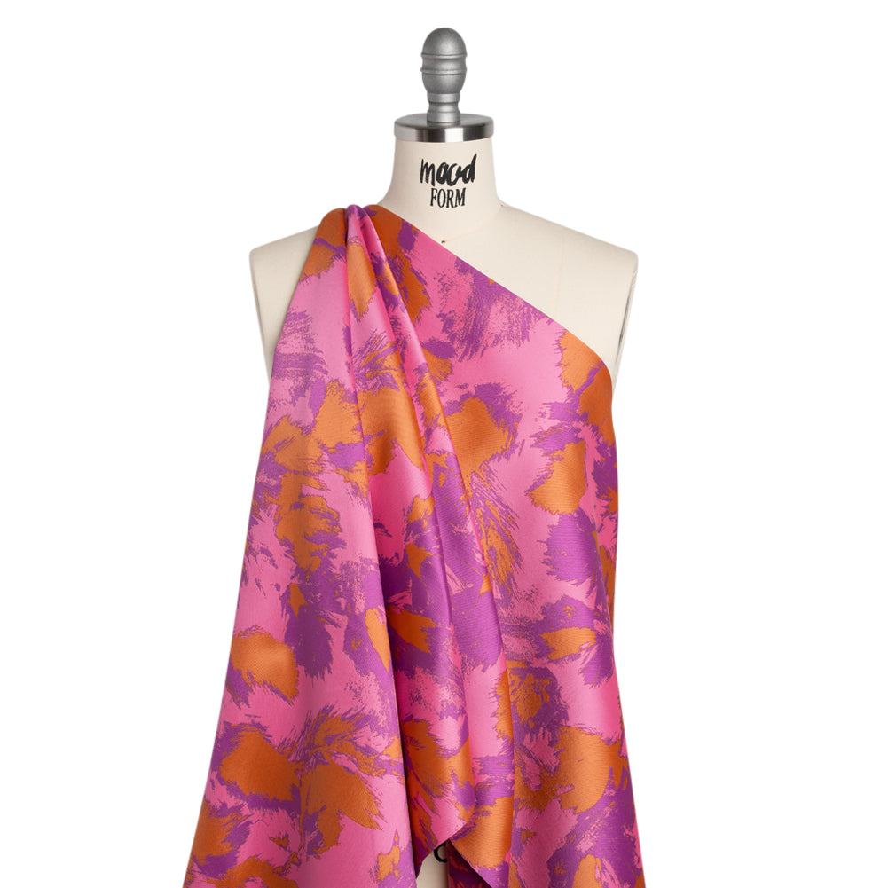 Luxury Polyester Brocade - Orange, Pink and Orchid Purple Abstract Brushstrokes