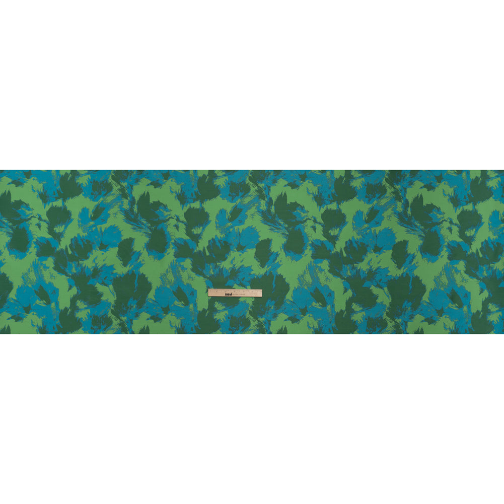 Luxury Polyester Brocade - Cerulean Blue, Summer Green, and Forest Abstract Brushstrokes - Full