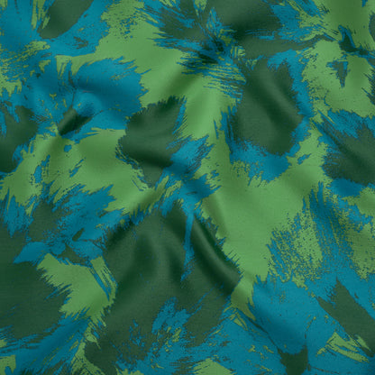 Luxury Polyester Brocade - Cerulean Blue, Summer Green, and Forest Abstract Brushstrokes