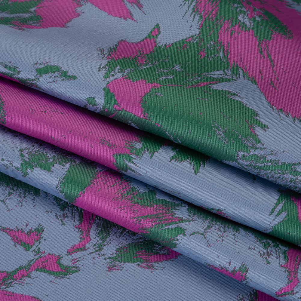 Luxury Polyester Brocade - Fuchsia, Periwinkle and Green Abstract Brushstrokes - Folded