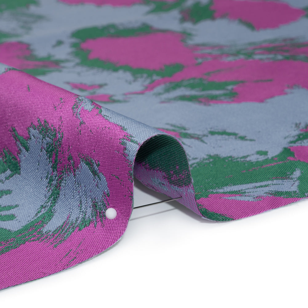 Luxury Polyester Brocade - Fuchsia, Periwinkle and Green Abstract Brushstrokes - Detail