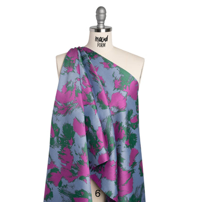 Luxury Polyester Brocade - Fuchsia, Periwinkle and Green Abstract Brushstrokes