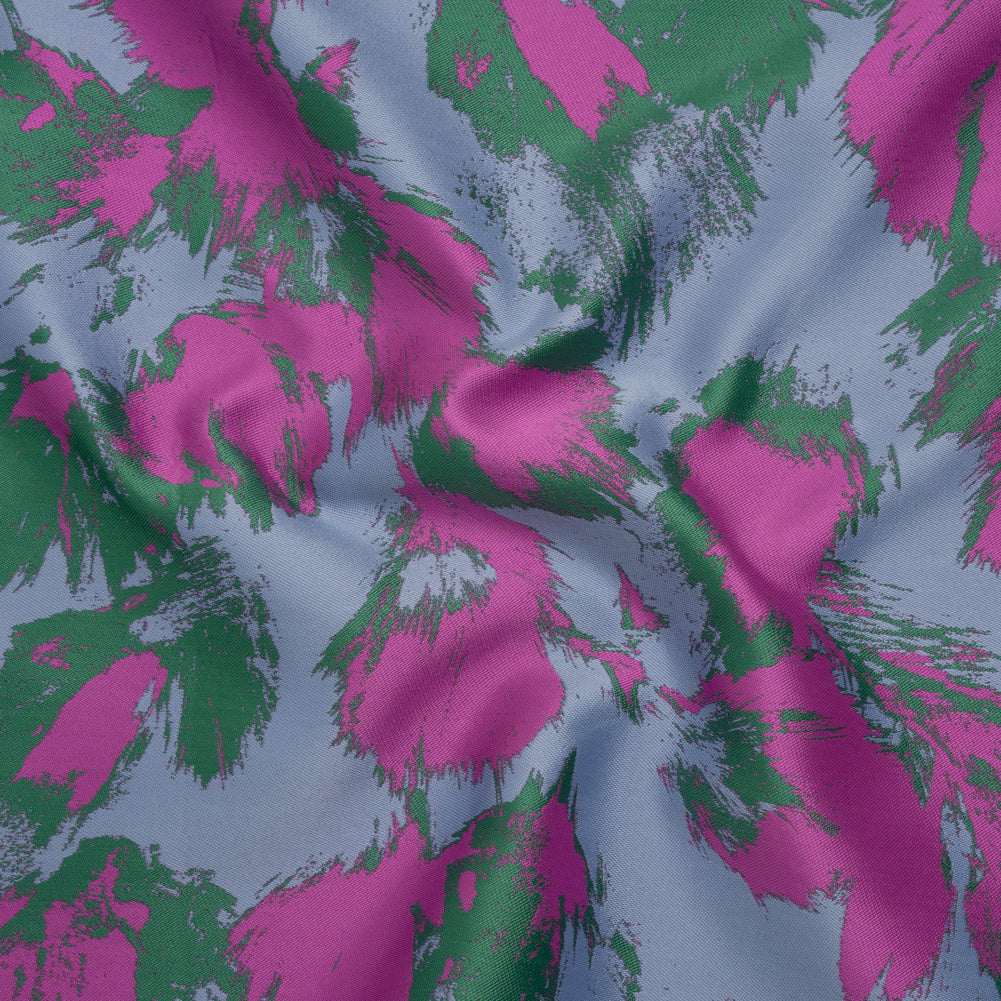 Luxury Polyester Brocade - Fuchsia, Periwinkle and Green Abstract Brushstrokes