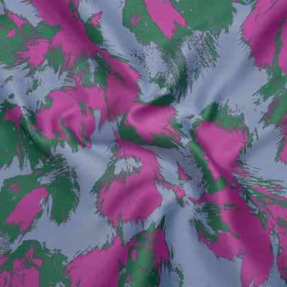 Luxury Polyester Brocade - Fuchsia, Periwinkle and Green Abstract Brushstrokes