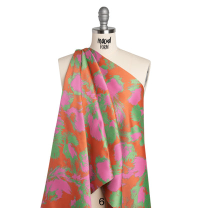 Luxury Polyester Brocade - Hot Pink, Orange and Summer Green Abstract Brushstrokes