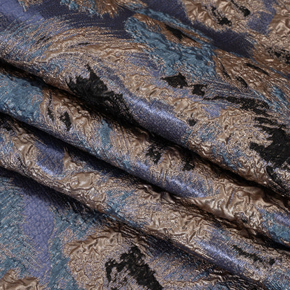 Metallic Luxury Brocade - Sky Blue, Gold and Navy Abstract Flora