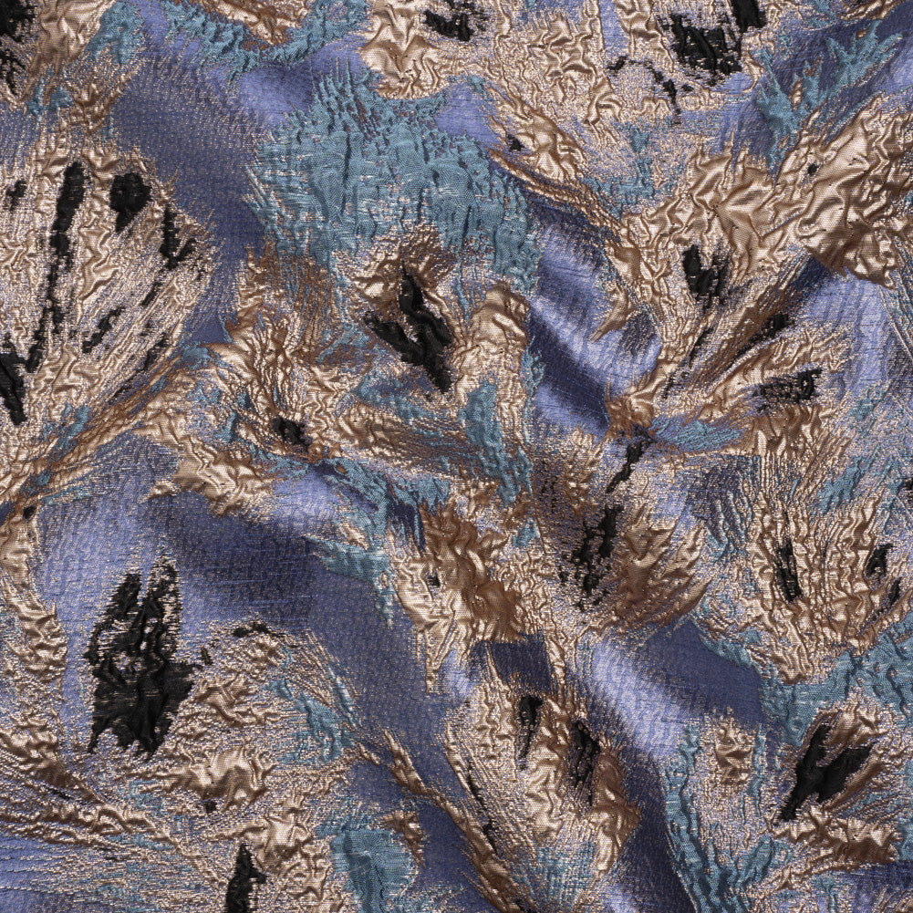 Metallic Luxury Brocade - Sky Blue, Gold and Navy Abstract Flora