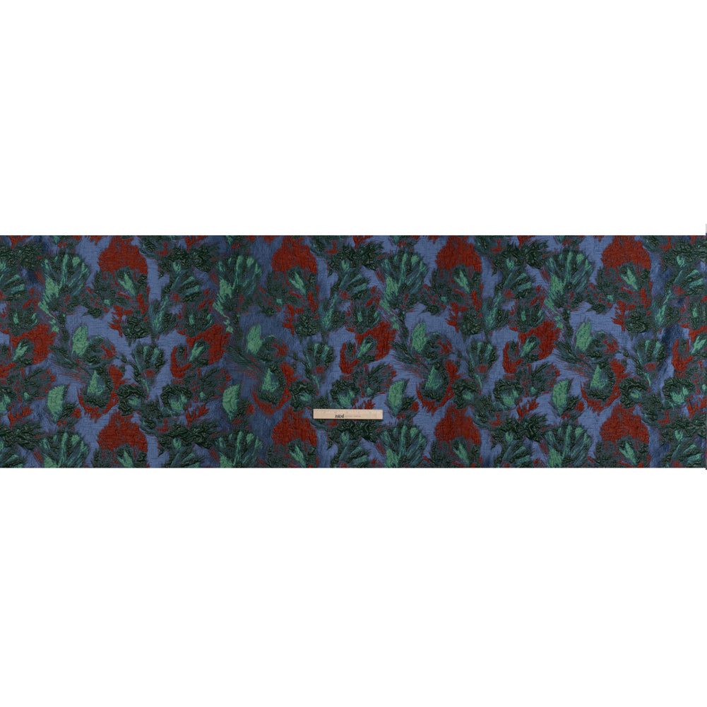 Metallic Luxury Brocade - Red, Green and Dark Blue Abstract Flora