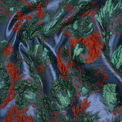 Metallic Luxury Brocade - Red, Green and Dark Blue Abstract Flora