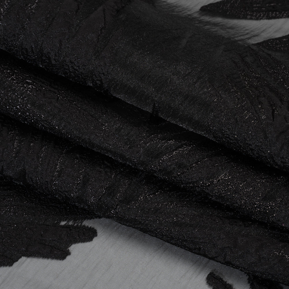 Metallic Luxury Burnout Brocade - Black Fern Leaves