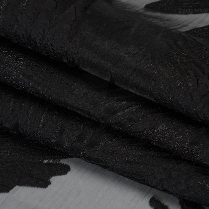Metallic Luxury Burnout Brocade - Black Fern Leaves