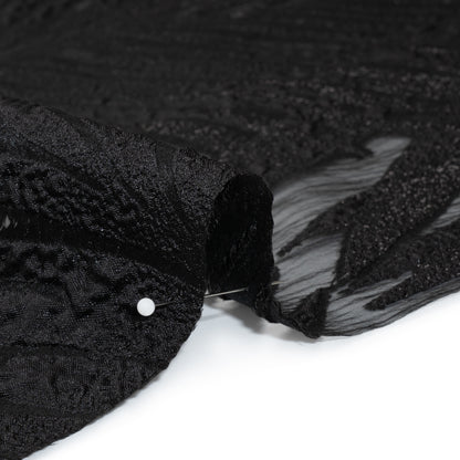 Metallic Luxury Burnout Brocade - Black Fern Leaves