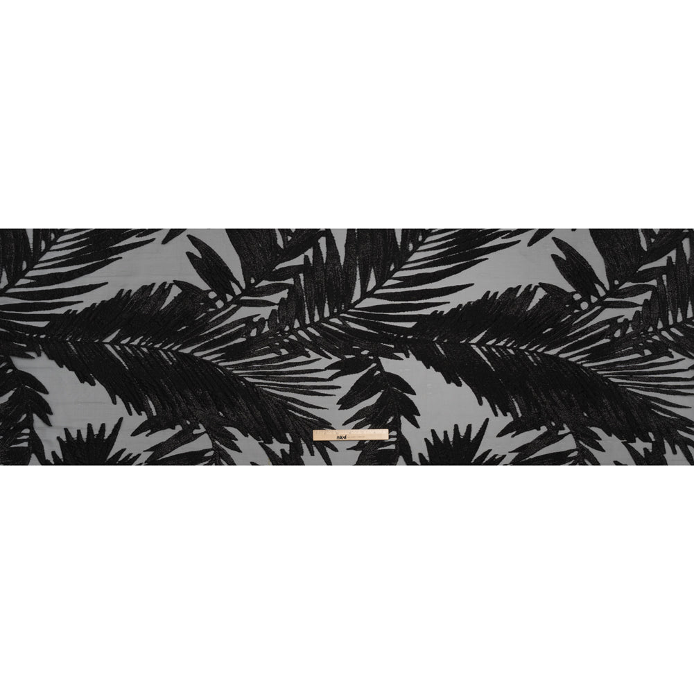 Metallic Luxury Burnout Brocade - Black Fern Leaves