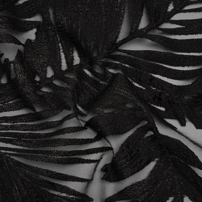 Metallic Luxury Burnout Brocade - Black Fern Leaves