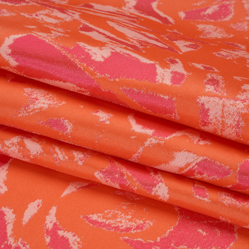 Luxury Polyester Brocade - Sparkling Orange and Pink Abstract Markmaking