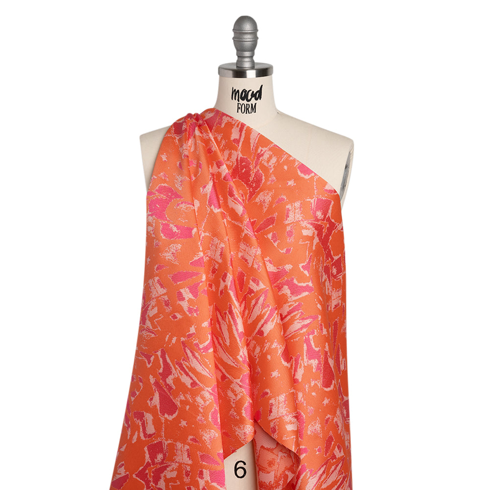 Luxury Polyester Brocade - Sparkling Orange and Pink Abstract Markmaking