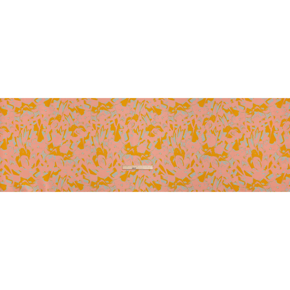 Luxury Polyester Brocade - Sparkling Peach, Golden Yellow and Sky Blue Abstract Markmaking